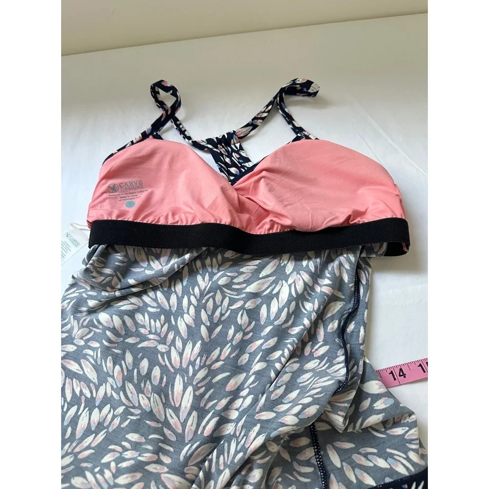 Carve Designs‎ Stinson Tankini Top Navy Petal Print Swim Size Small